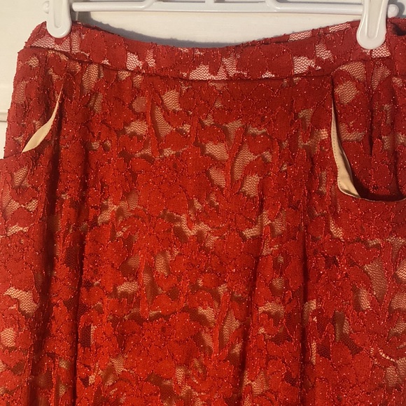 Lularoe Elegant lace red and nude skirt with pockets! - Picture 3 of 5